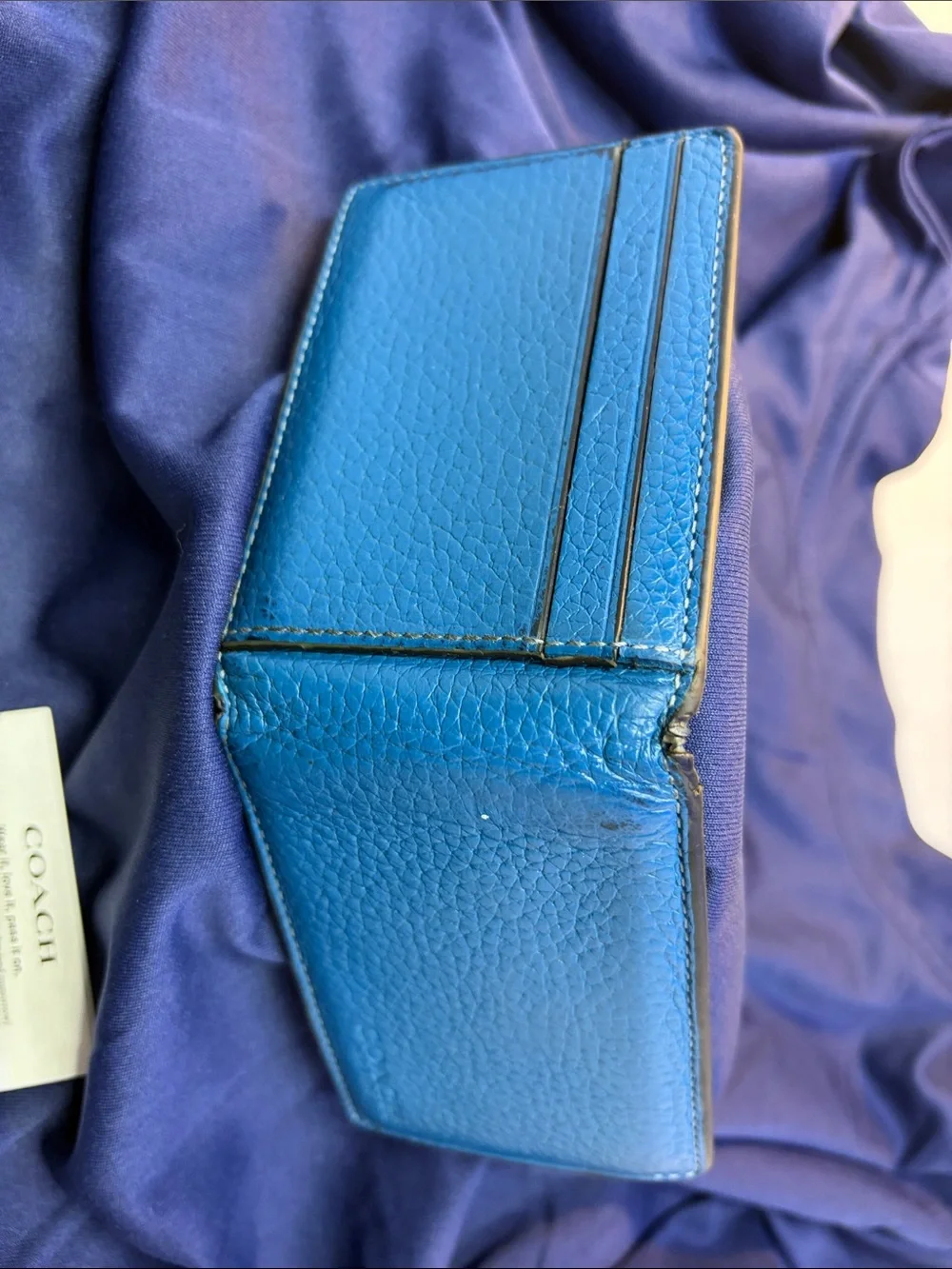 Coach Bright Blue Pebbled Leather ID & Card Holder